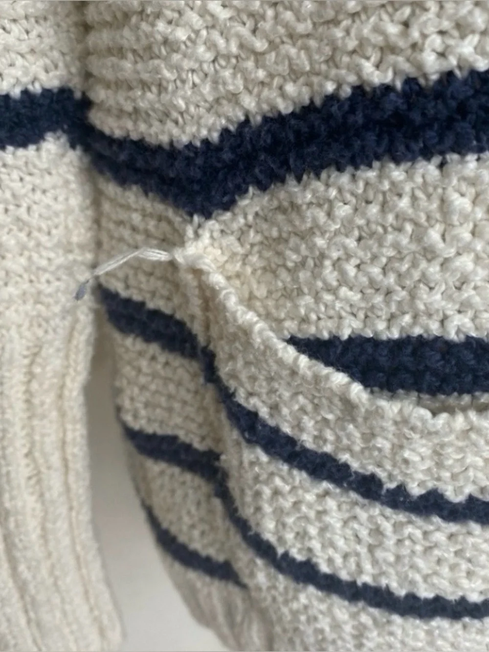 Free People Womens Cream Navy Stripe Cotton Coastal Thick Knit Cardigan Size L